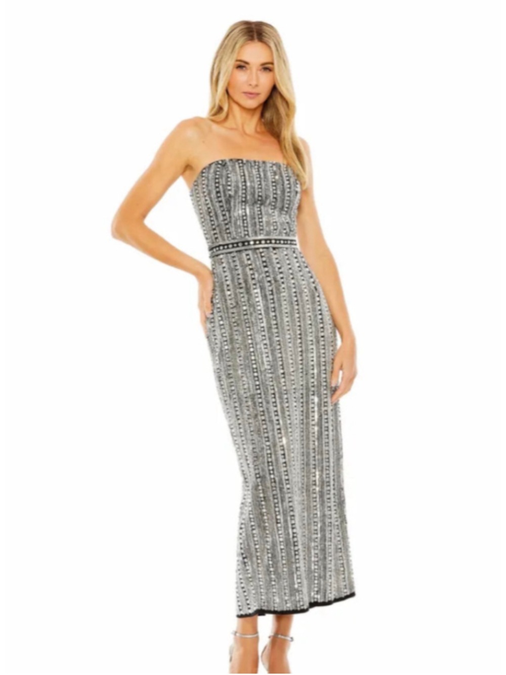 Women's Mac Duggal Strapless Sequin Dress, Size 10, Silver and Black